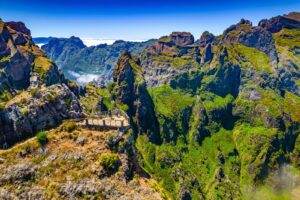 Viewing platform on the Pico do Areeiro trail above Madeira's jagged central peaks