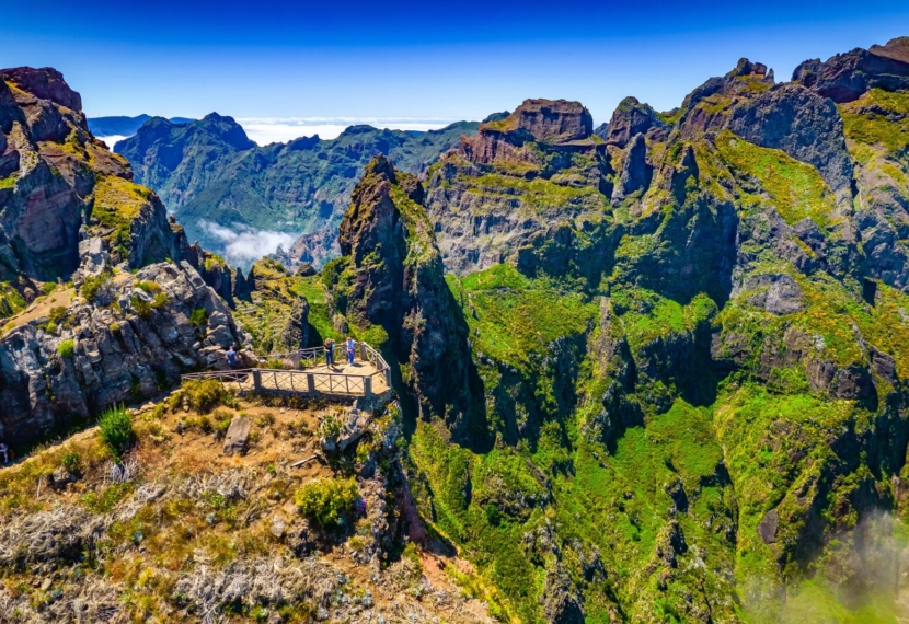 Viewing platform on the Pico do Areeiro trail above Madeira's jagged central peaks